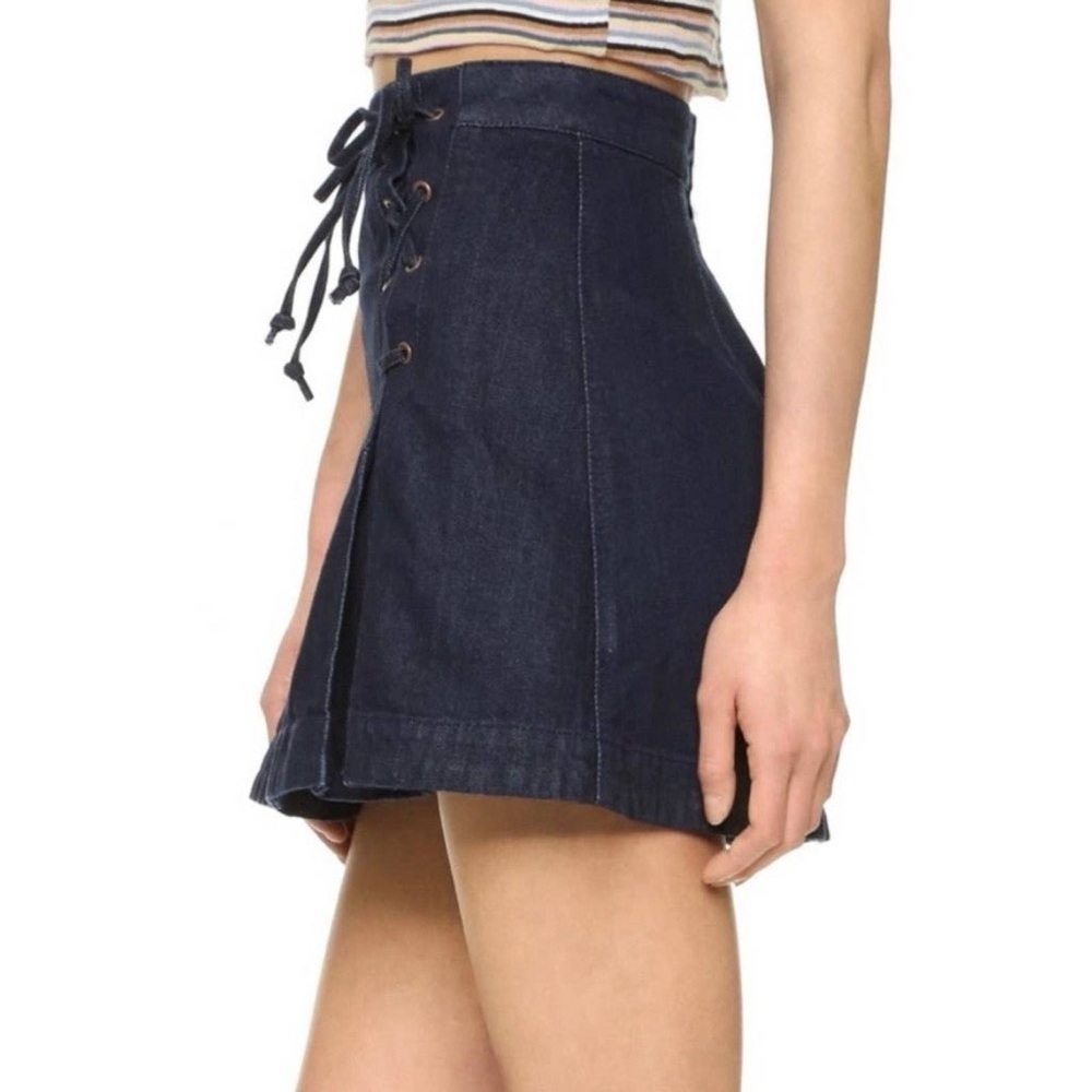 Free People Y2K Dark Denim Lace Up Pleated Mini Skirt Size 0